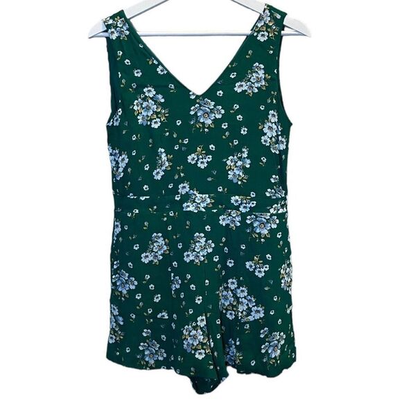 Ann Taylor LOFT Womens Sleeveless Romper Green White Yellow Floral Lined Size 00 - Picture 1 of 7